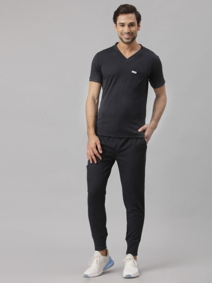 3 pocket top and a classic 5 pocket pant with v neck design Frech jogger scurb for men in color graphite