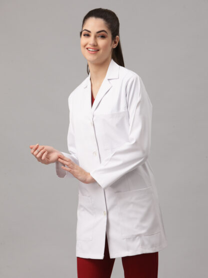 Exclusive modern white short lab coat for women
