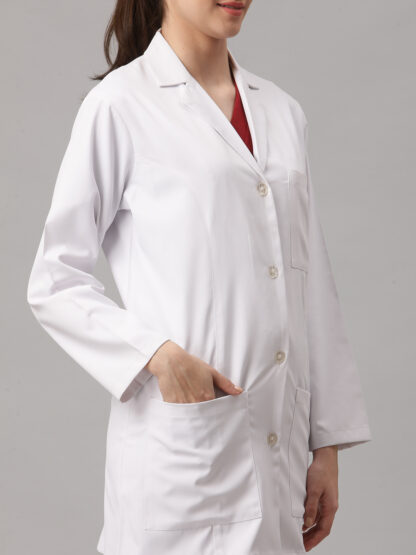 Exclusive modern white long lab coat for women